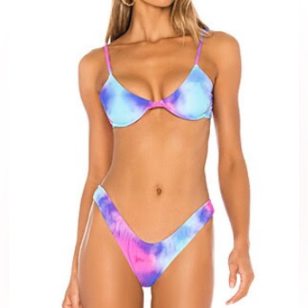 VDM-Diffused Tie Dye XS Bikini Set & Skirt: Bikini Top & Bottom, Paris Skirt
